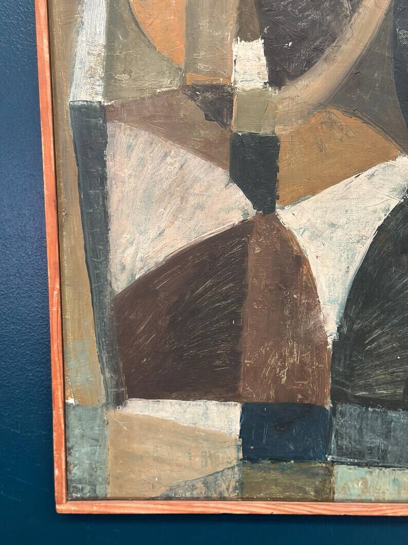 Original Swedish Oil on Canvas – "Abstrakt Komposition" by Hans Fritzdorf (1927–1990) – Vintage and Framed – 71 × 38 cm (28" × 15")