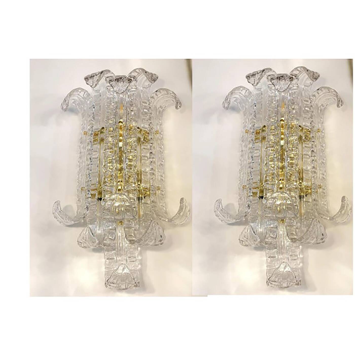 A Pair of Contemporary Transparent "Lingue" Murano Glass Wall Lamp in Barov