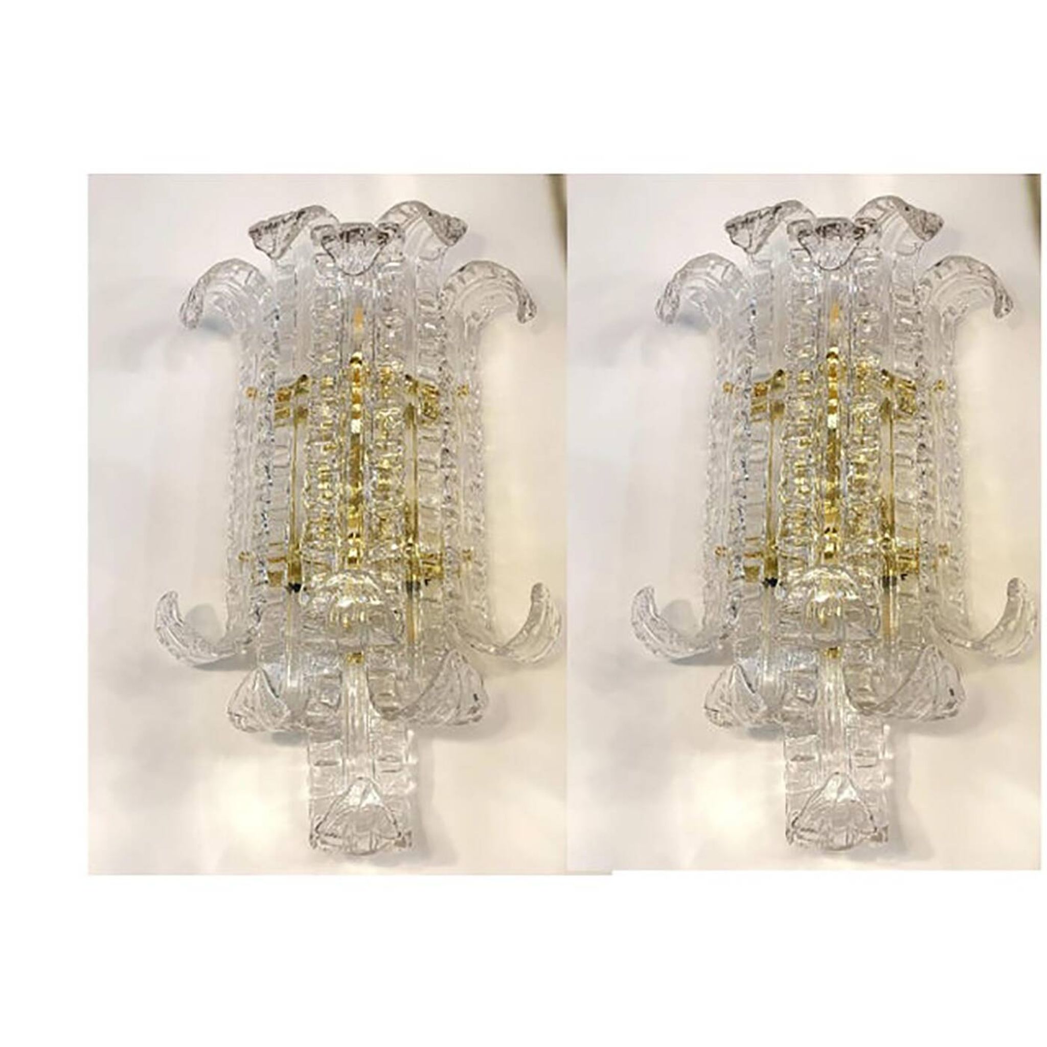 A Pair of Contemporary Transparent "Lingue" Murano Glass Wall Lamp in Barov