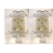 A Pair of Contemporary Transparent "Lingue" Murano Glass Wall Lamp in Barov