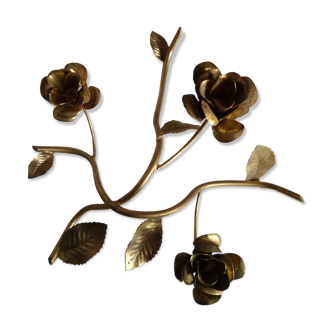 Bougeoir doré 3 roses