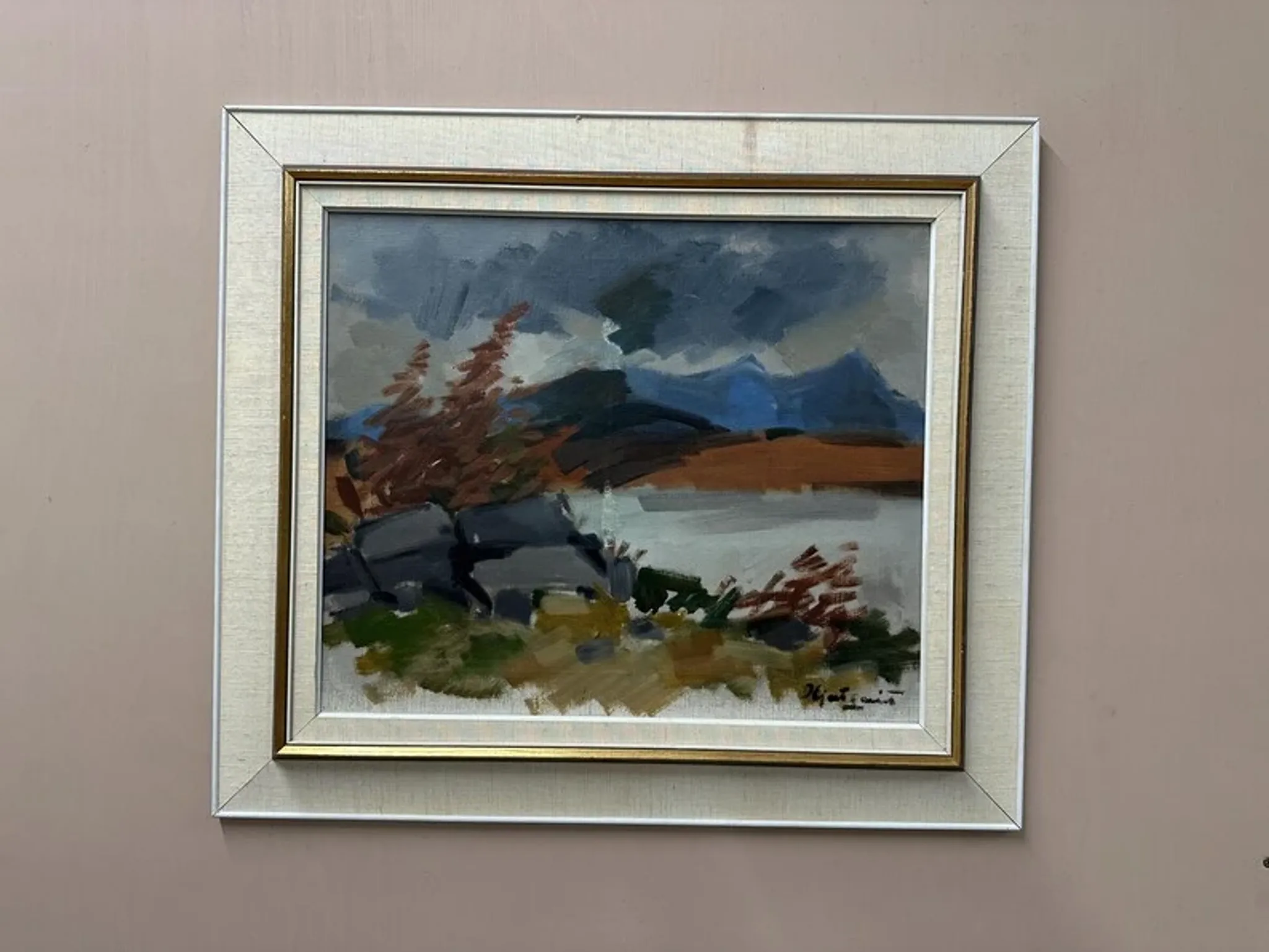 Original Swedish Oil on Canvas – “Landscape” by Ivar Hjertqvist – Vintage & Framed 74 × 65 cm (29" × 25.5")