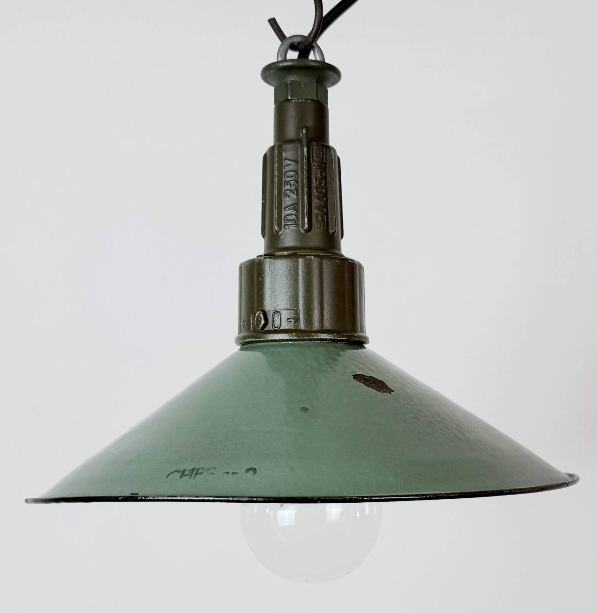 Industrial Petrol Enamel Military Pendant Lamp with Cast Aluminium Top