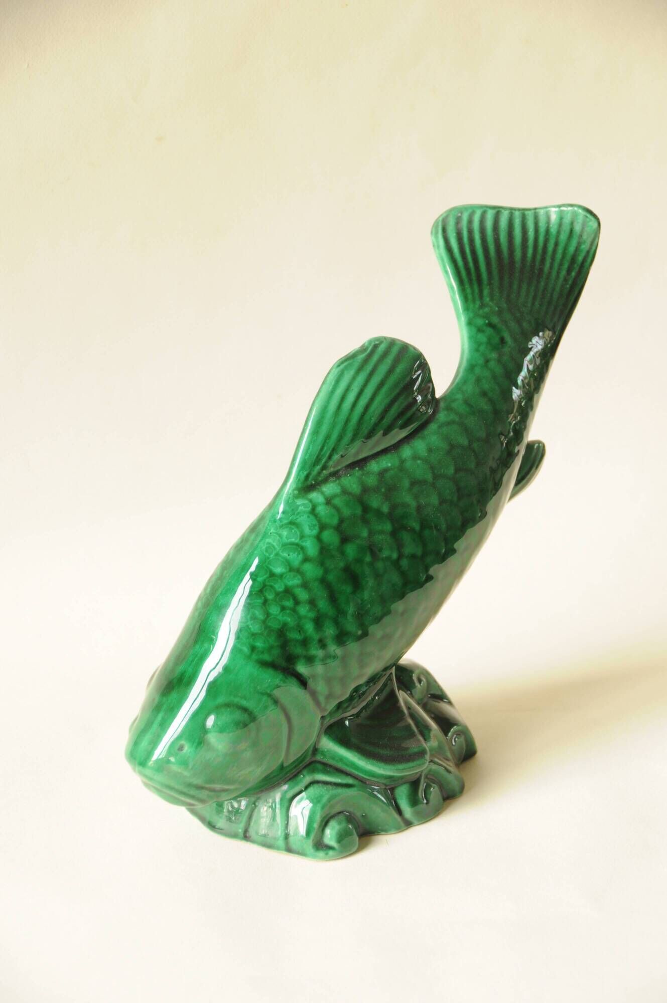 Vintage Green Decorative Fish Sculpture Art Deco Saint Clément Ceramic