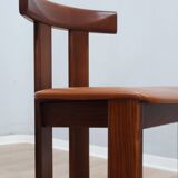 Ensemble de 6 chaises Luigi Vaghi en bois massif et cuir, ANCIENNES années 1970
