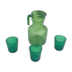 Carafe and 3 green glass glasses with vintage embossed fruit pattern