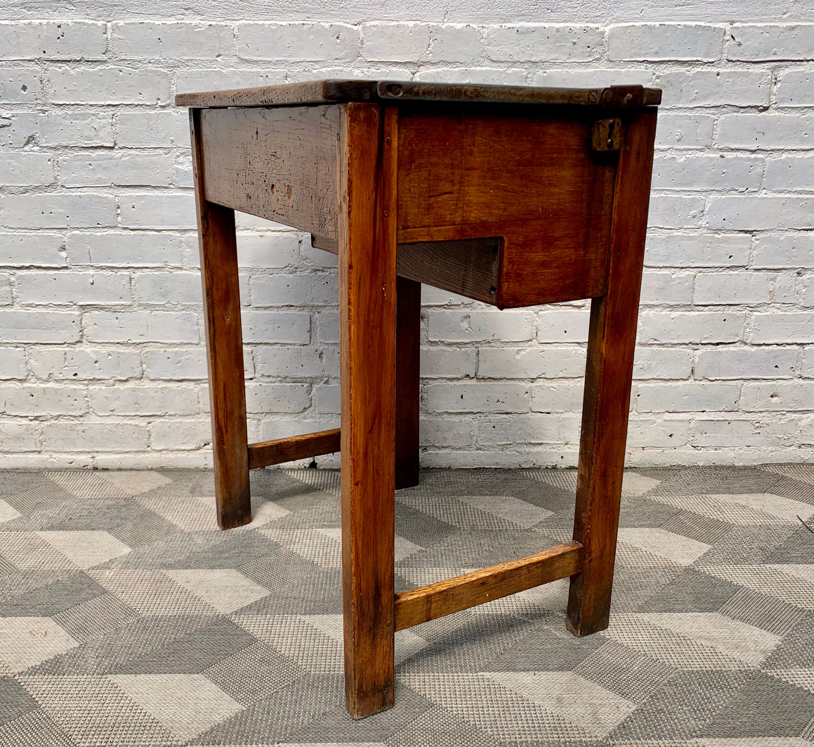 Vintage Wooden School Desk with Storage #D381