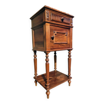 Antique French bedside table with a marble top.