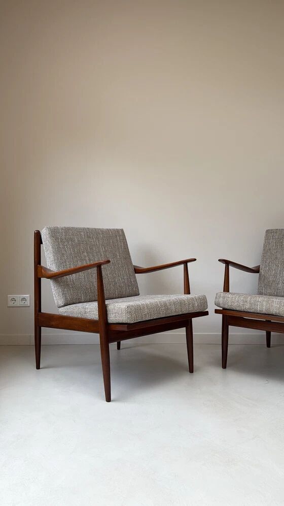 Two Vintage Danish Teak Wooden Armchairs