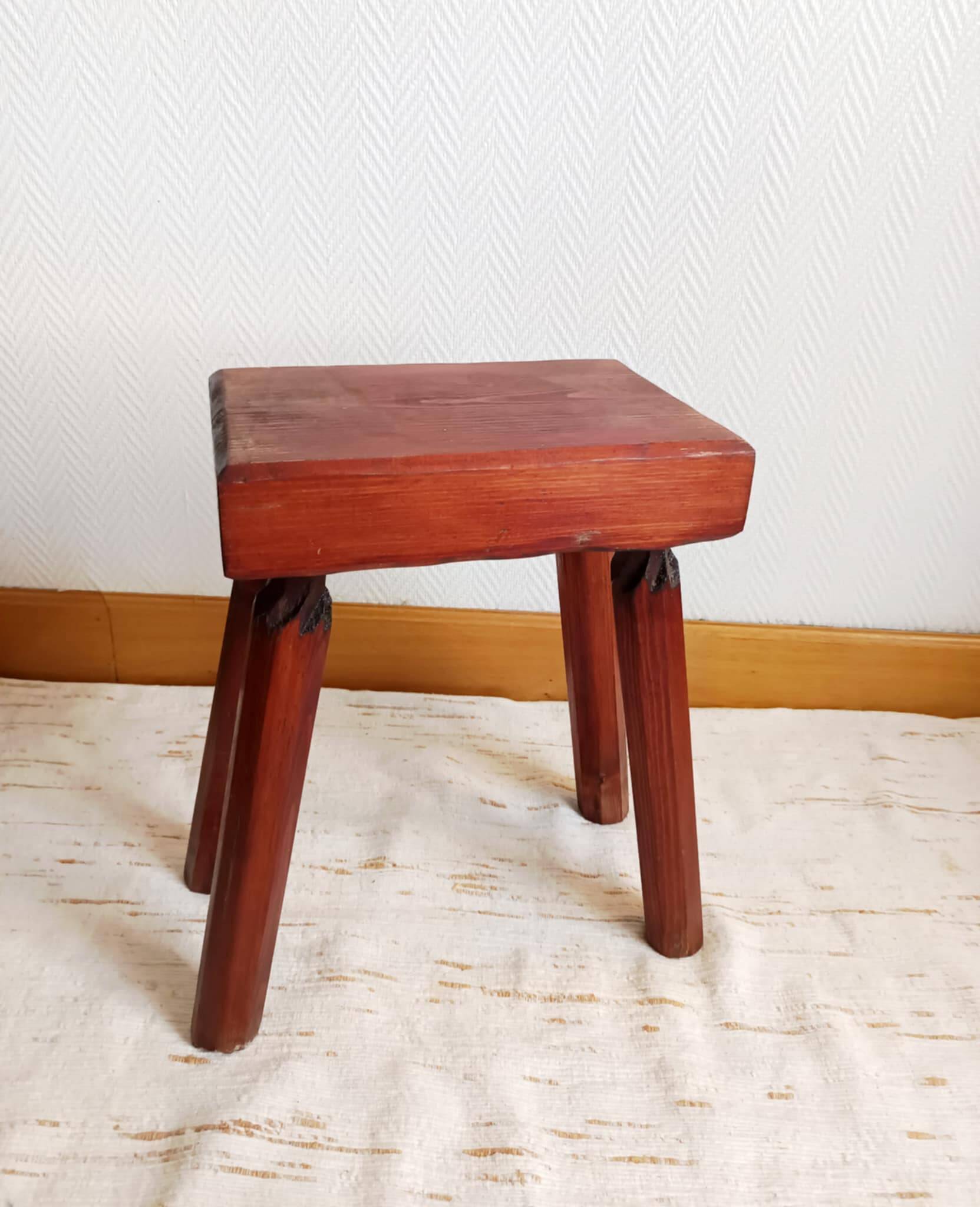 Vintage wooden brutalist farm stool