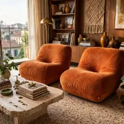 Pair of patate armchairs by airborne, 1970s - rust orange corduroy