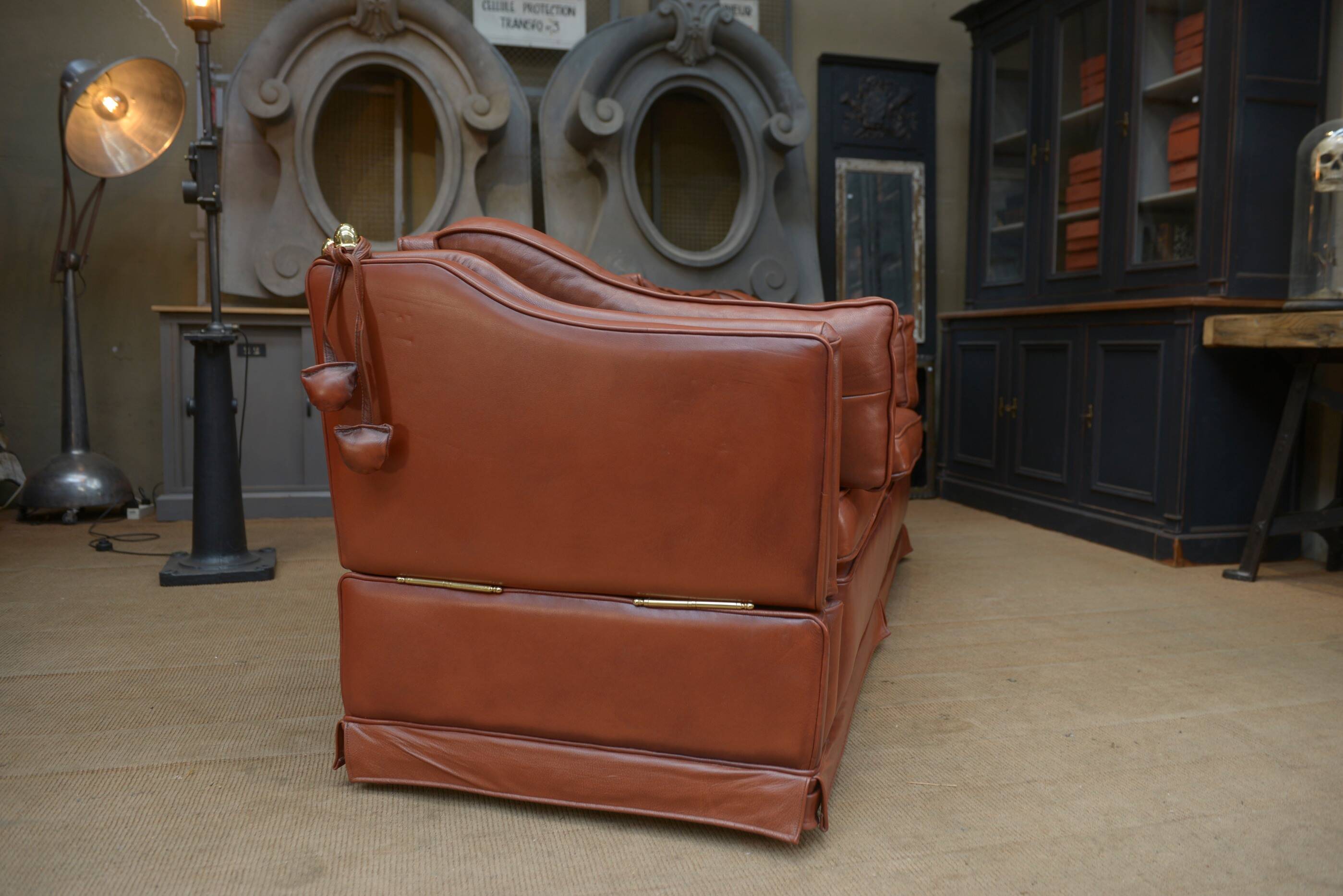 Maison Jansen leather sofa, France, 1970s
