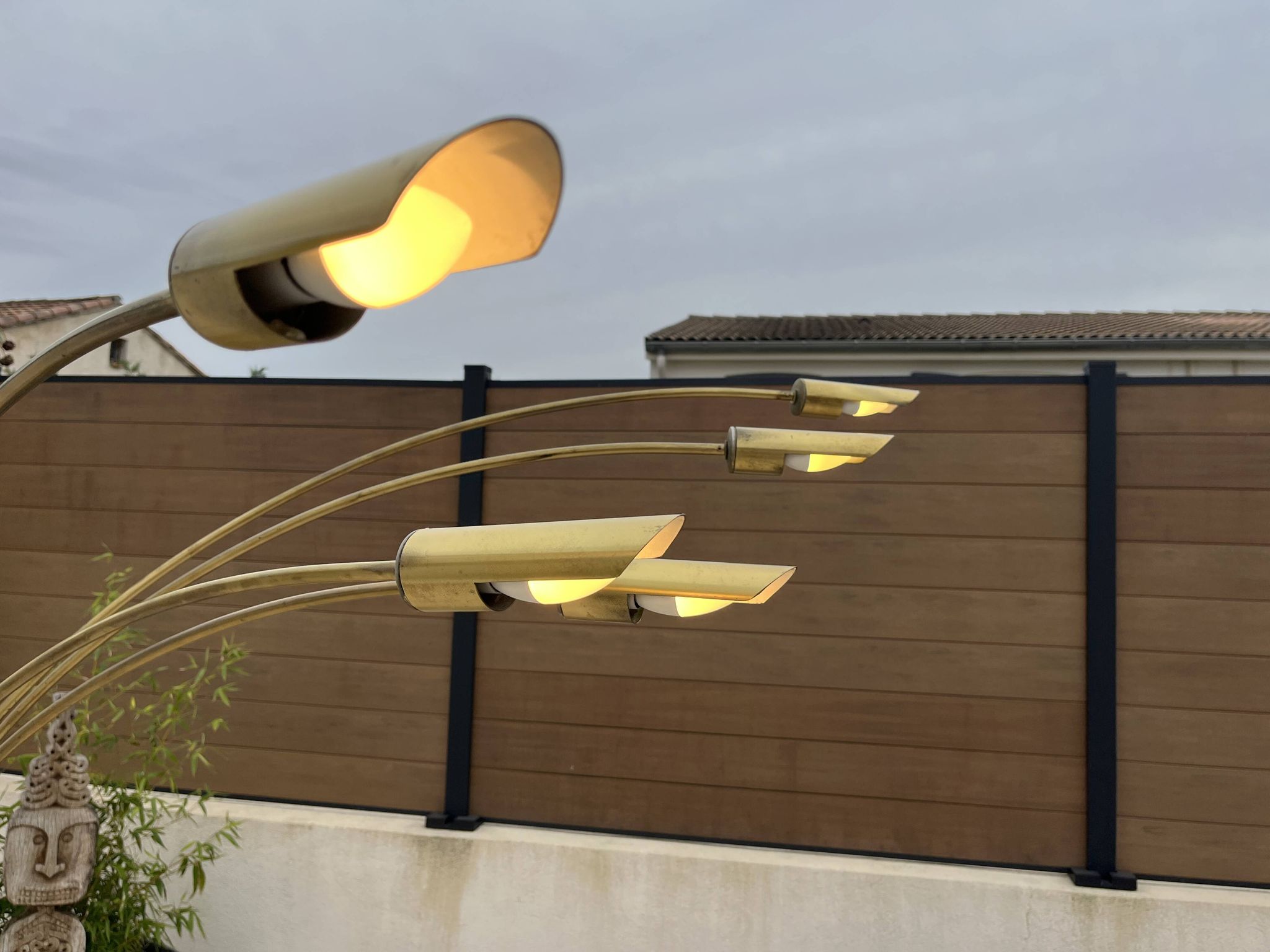 lampadaire 5 feux doré design des années 70