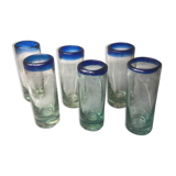 Handmade cobalt blue tequila glasses made of recycled glass