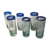 Handmade cobalt blue tequila glasses made of recycled glass