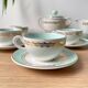 Service à thé/café vintage en porcelaine blanche verte doré LUNEVILLE made in France