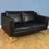 Danish black leather 2 seat sofa