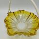 Vintage amber glass pocket basket with scoubidou handle – 1960s