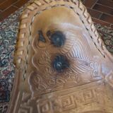Vintage Mexican tripod stools in bamboo and leather.