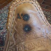 Tabourets tripodes mexicain vintage en bambou et cuir