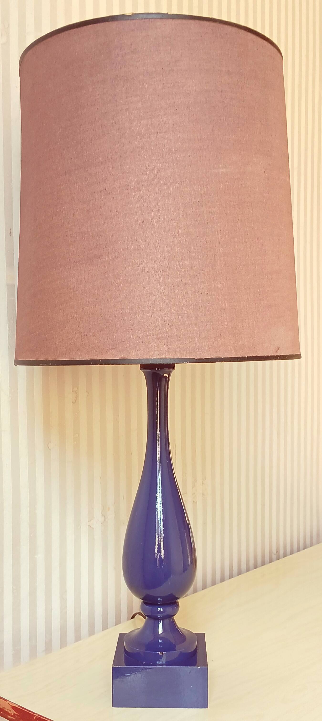 "Violet blue" lamp by Philippe Capelle, original lampshade, circa 1950