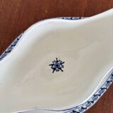 Saucière ancienne en terre de fer bleu et blanc