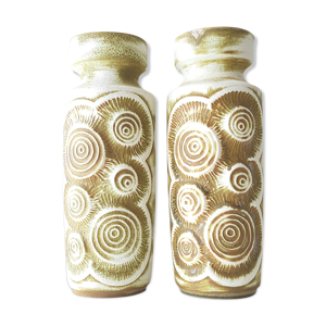 paire de vases fossile céramique BAY Allemagne 1960 vintage