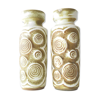 Pair of vases ceramic fossil BAY Germany 1960 vintage