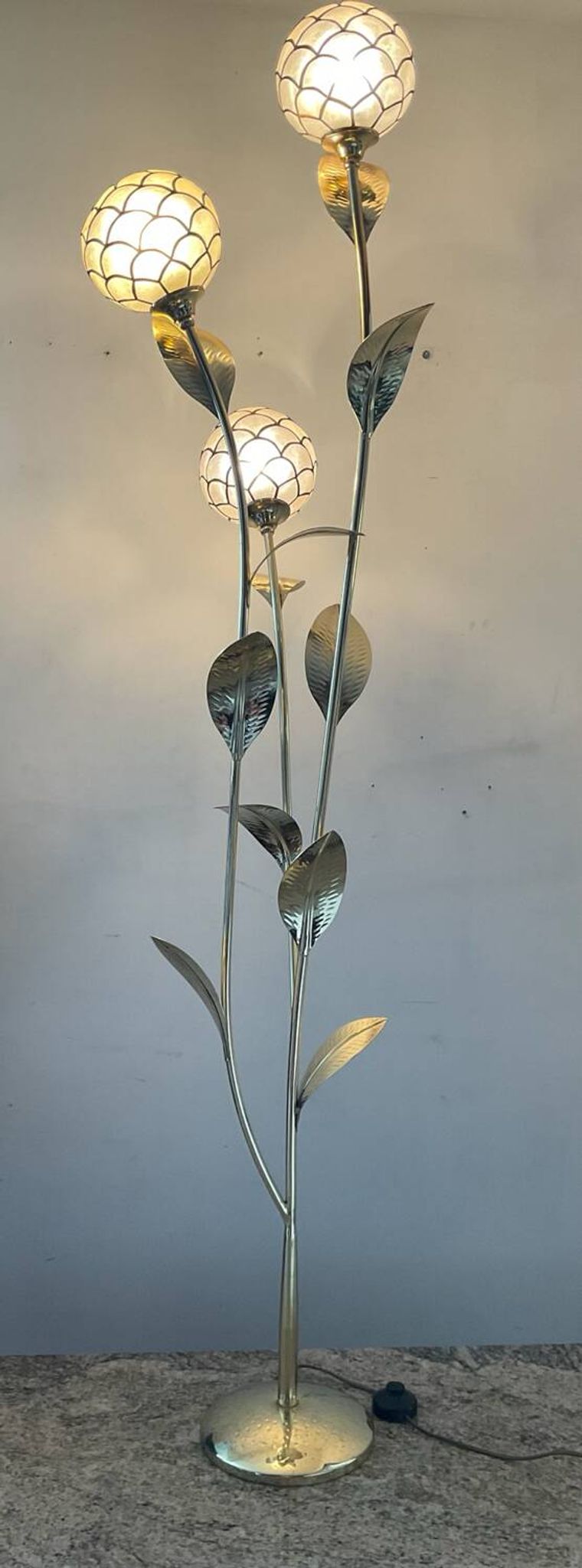 Vintage brass and mother-of-pearl floor lamp from the 70s