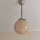 suspension glass globe pink and gold on a metal aluminium stem and structure