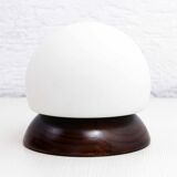 Mushroom lamp in wood and opaline glass