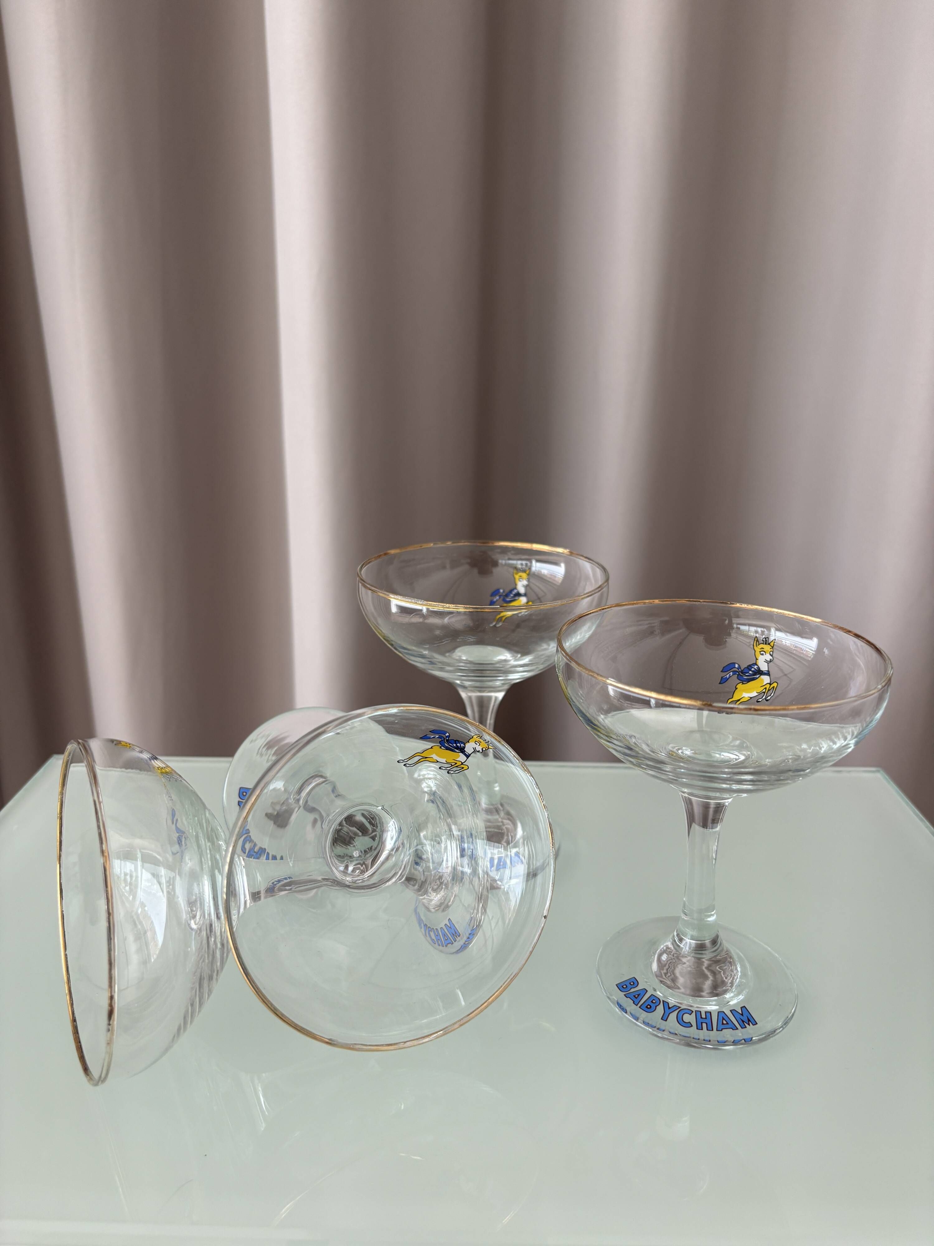Set of 4 Vintage Babycham Champagne Coupes – Advertising Cocktail Glasses w