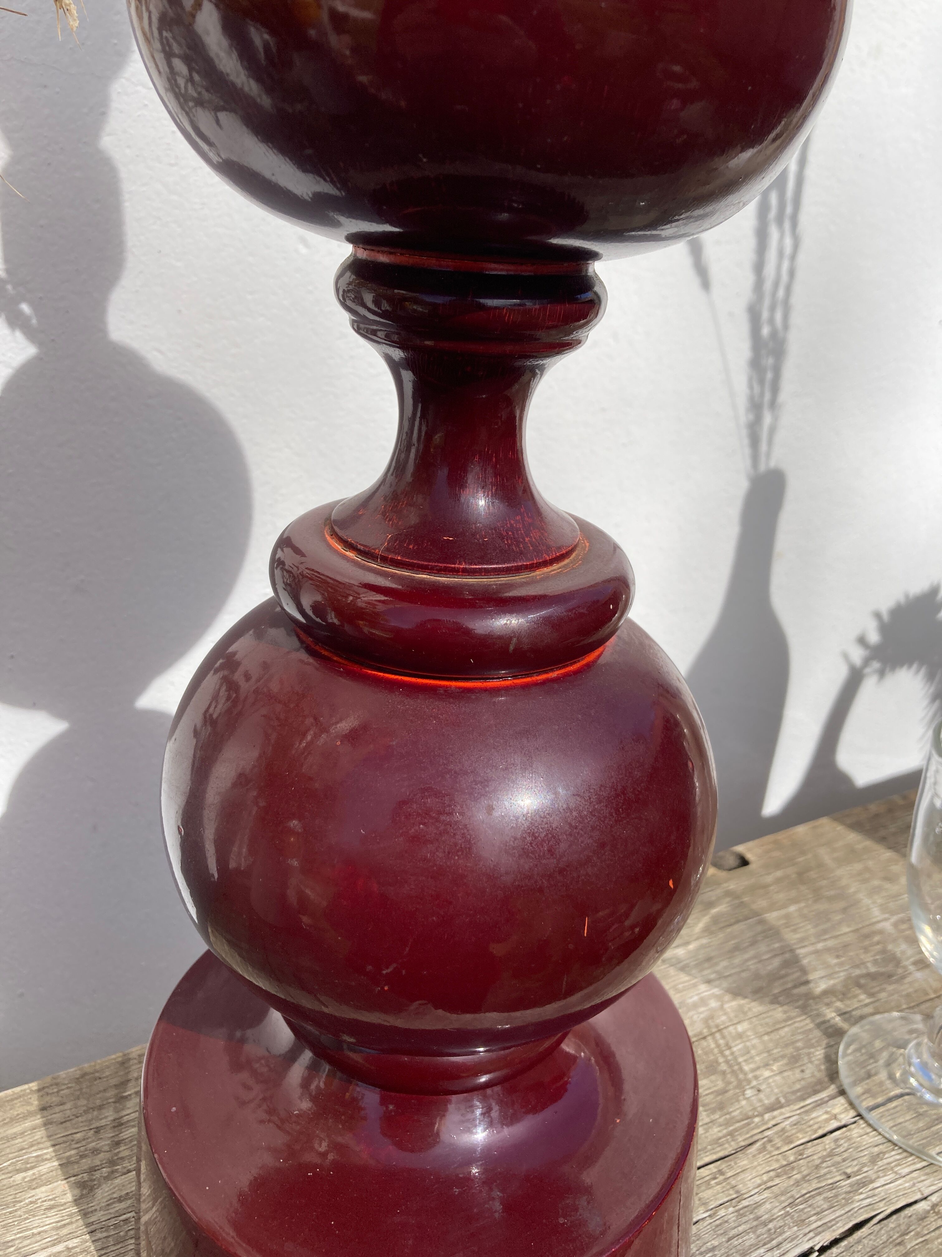Large 1970 wooden lamp foot turned plum