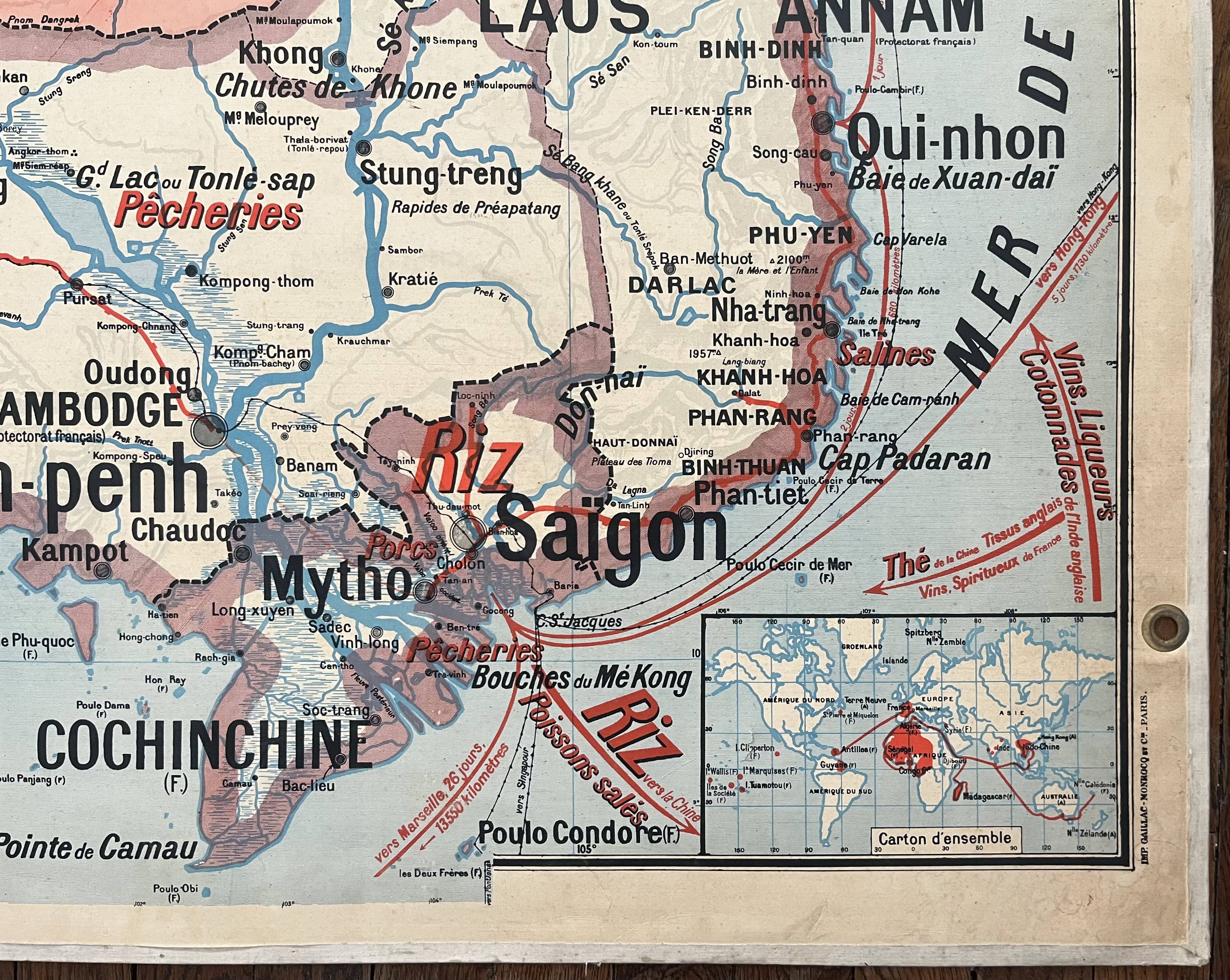 Old school map Vidal-Lablache 36, 1930, T46 – French Indochina