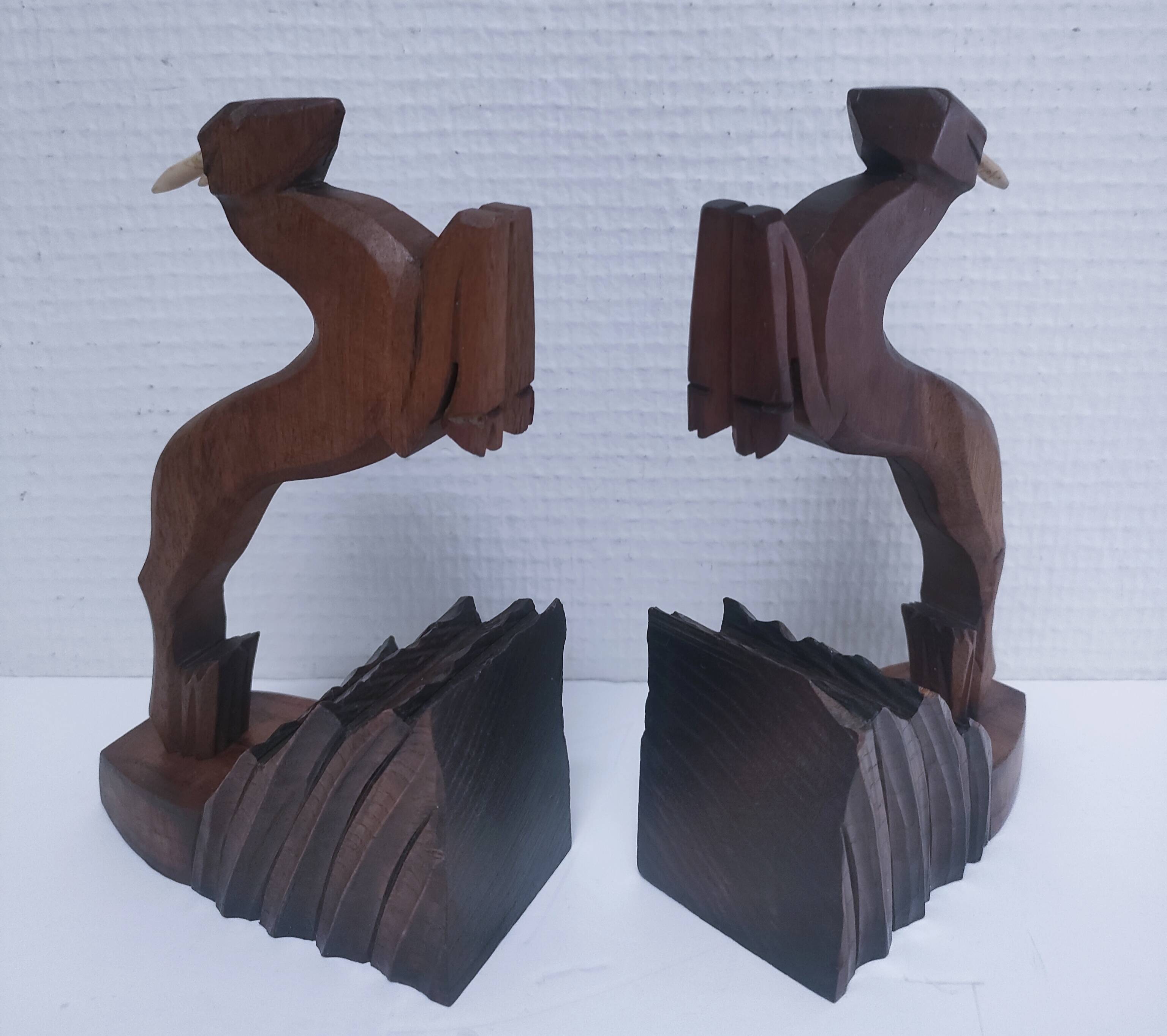pair of art deco bookends in chamois wood