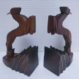 pair of art deco bookends in chamois wood