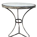 Parisian pedestal table in wrought iron and marble top, France 1900