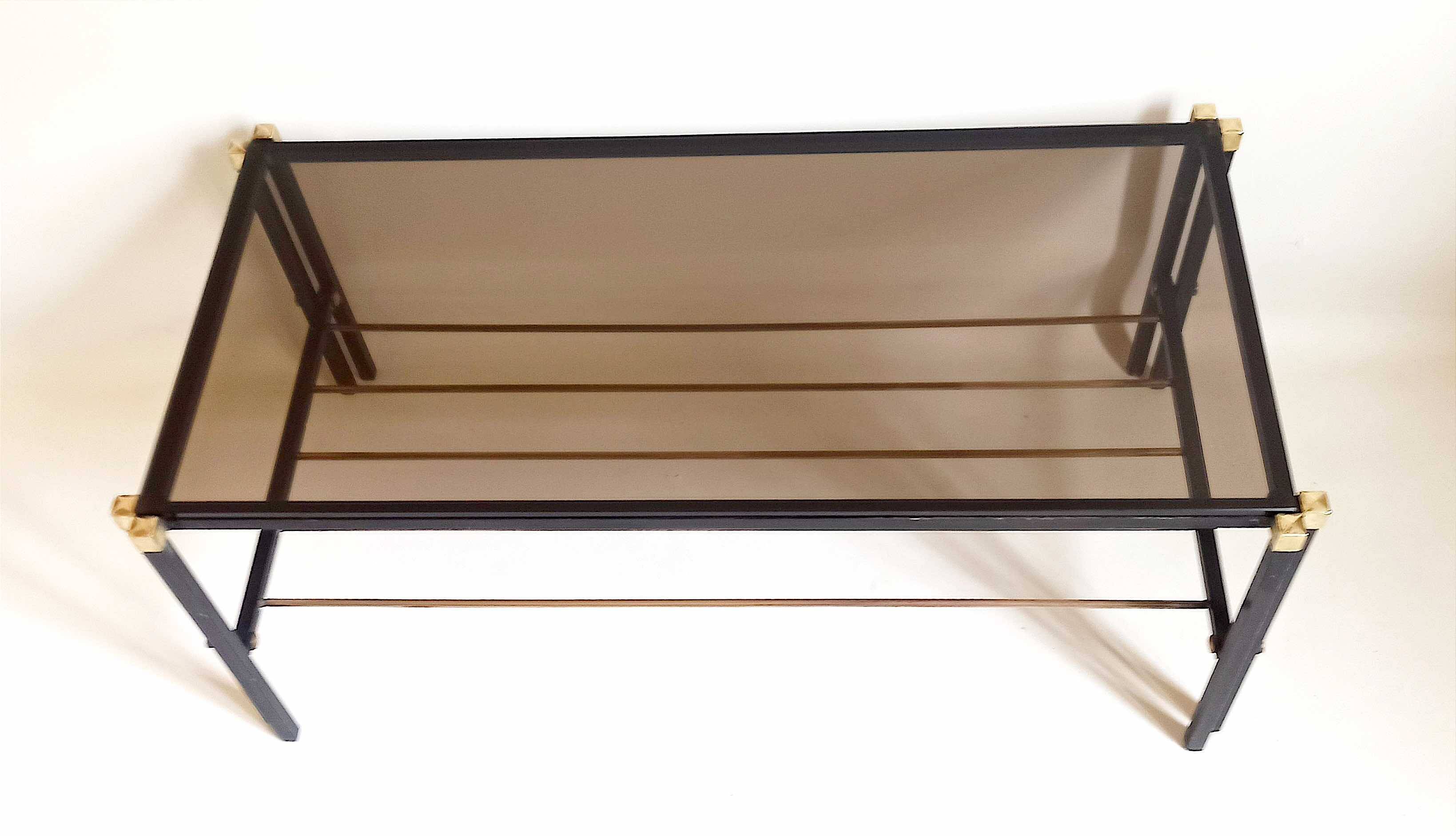 Magazine holder coffee table 1960s smoked glass, metal and brass Width 94.2 cm