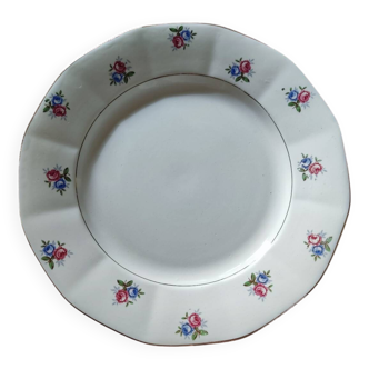 23 assiettes plates et 12 assiettes creuses décor floral rose et bleues Dig
