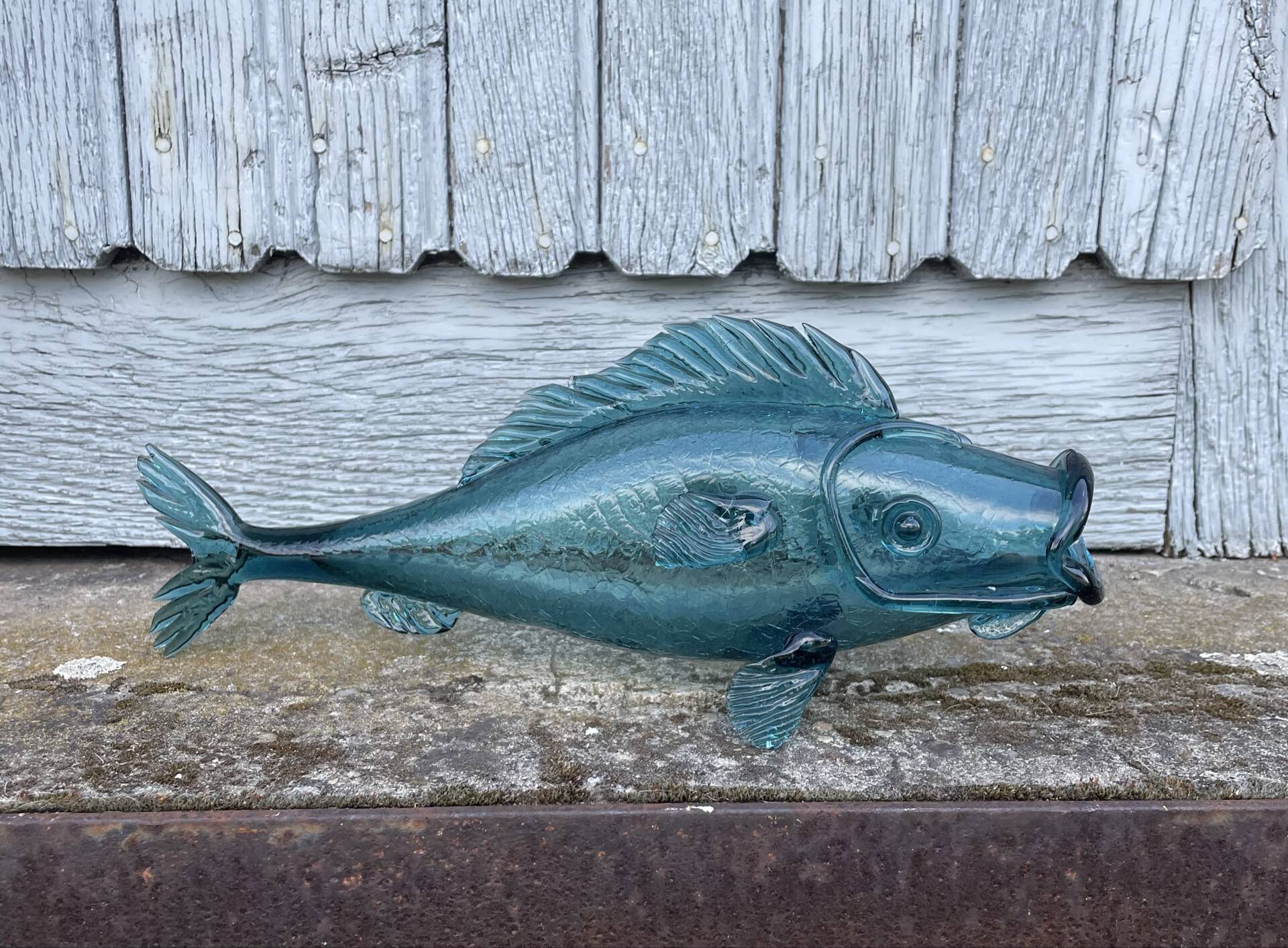 Mouth-blown glass storage jar Fish