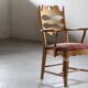 Vintage Brutalist Oak Razorblade Red Striped Armchair by H. Kjærnulf, 1960s