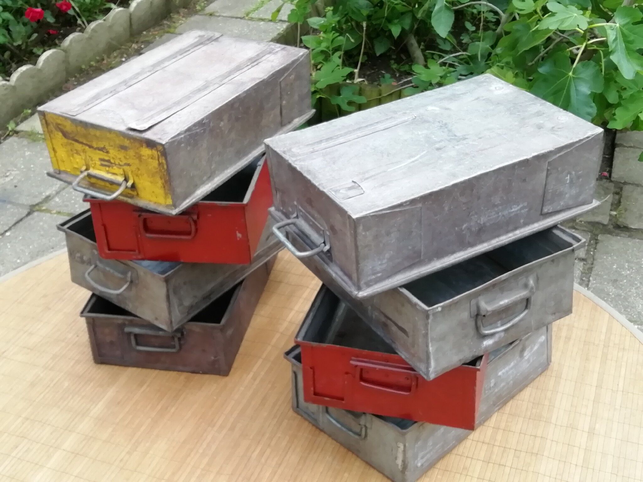 Serie of 8 industrial metal boxes