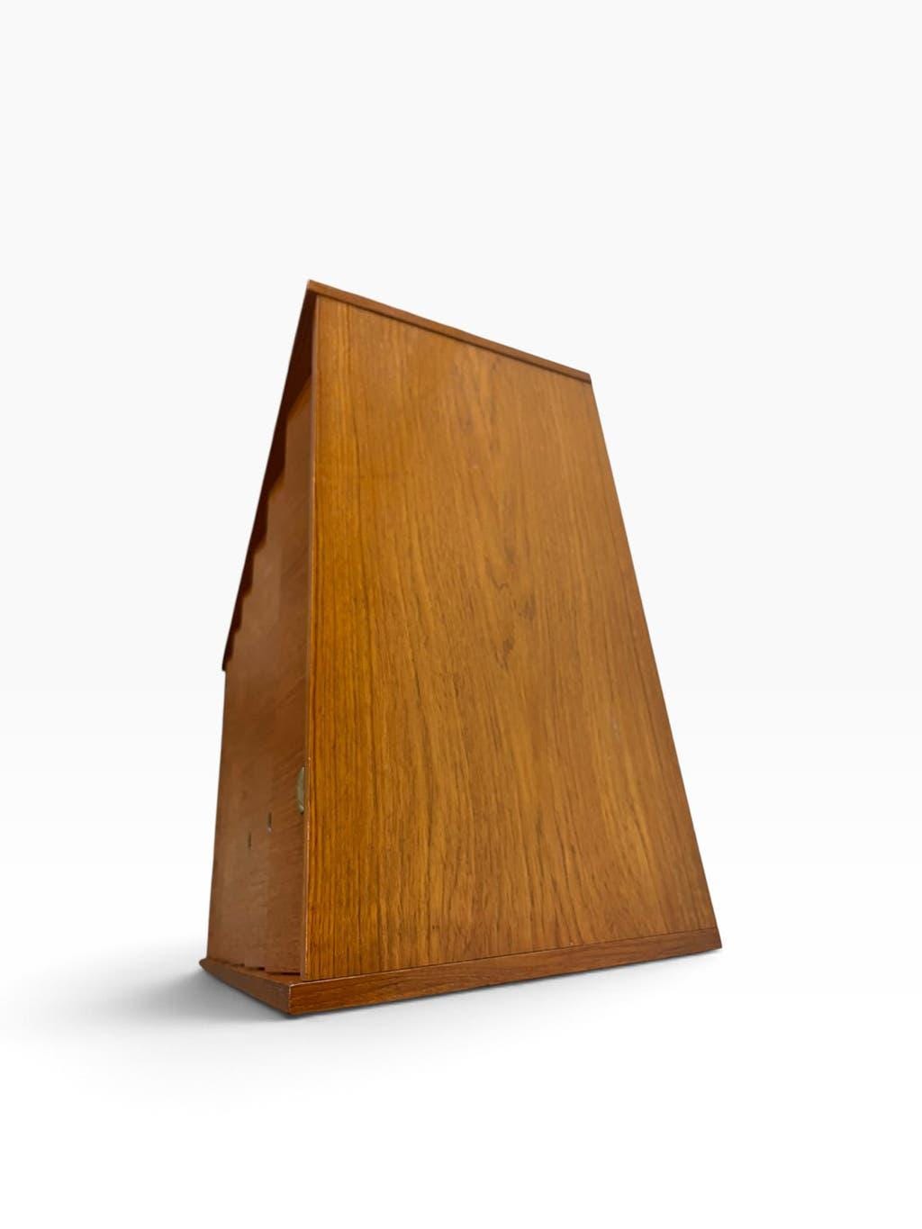 Vintage wooden shoe cabinet / cabinet with drop-down door and chrome accents.