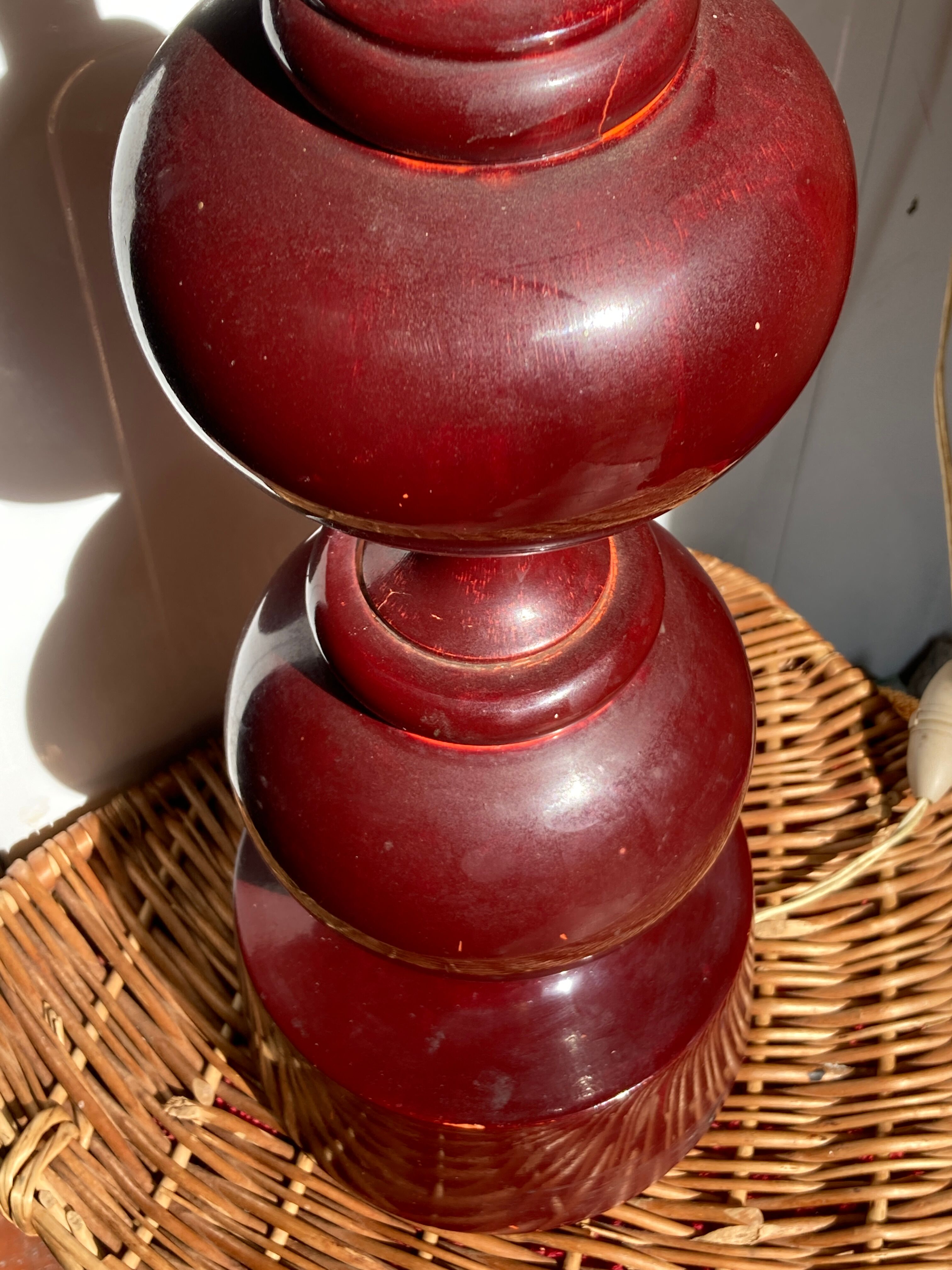 Large 1970 wooden lamp foot turned plum