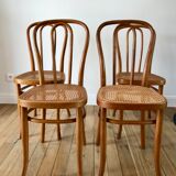 Set of 4 cane chairs in bentwood and honey-coloured cane thonet early 20th century