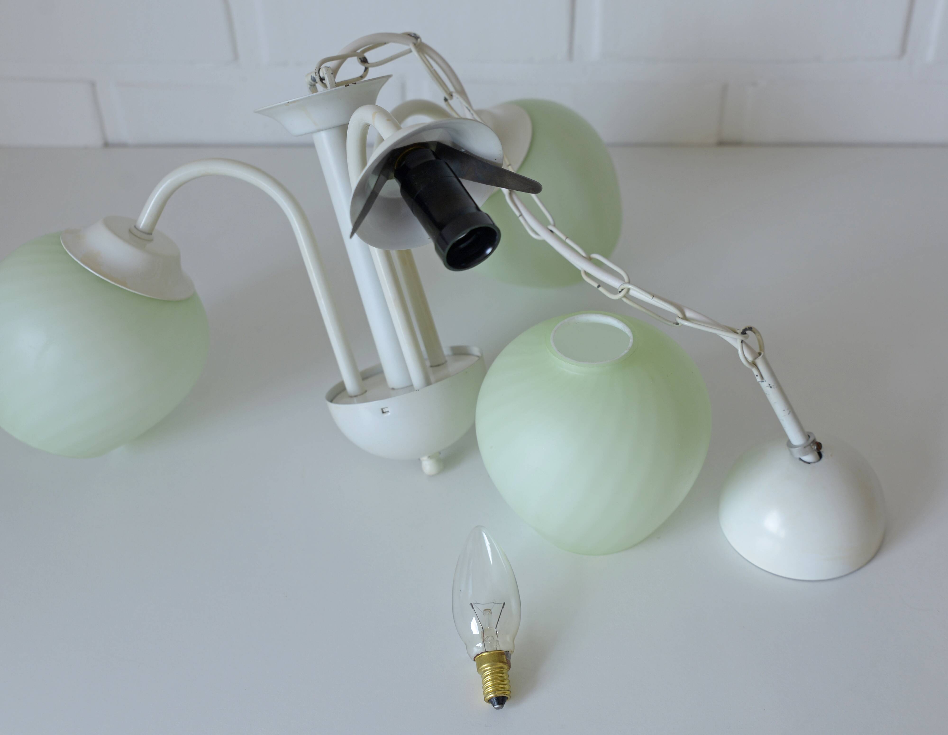 Vintage Elegant Pendant Lamp, Shabby Chic White Chandelier, Mint Green