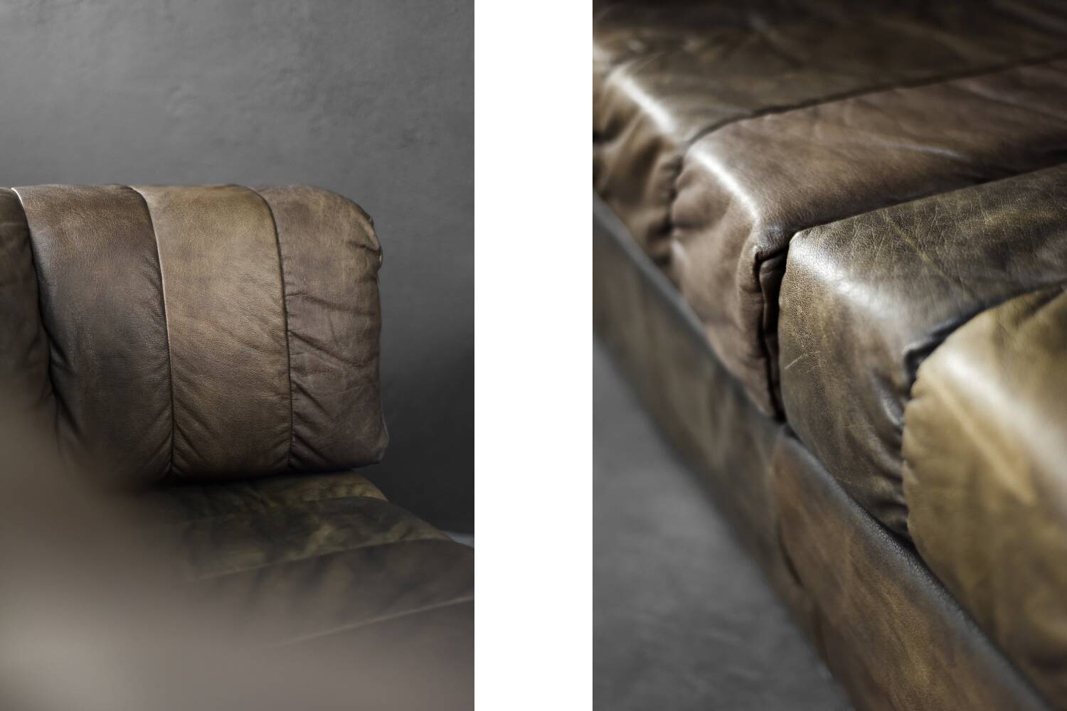 Vintage Mid-Century Modern German Brutalist 2-Seater Brown Leather Bed Sofa