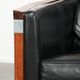 Set of 2 Art Deco design armchairs in black cowhide leather