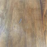 Walnut shutter table with drawer on wheels