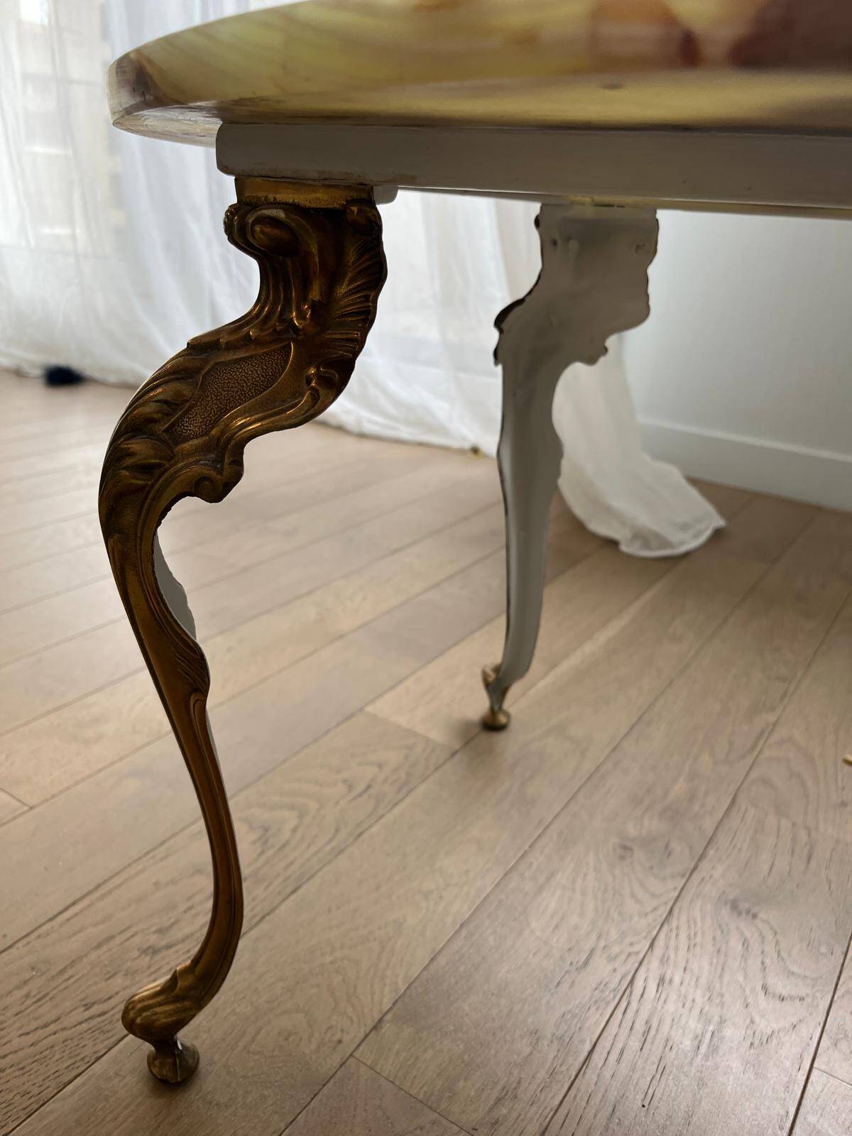 Vintage coffee table in polychrome marble – Louis XV style – Restored